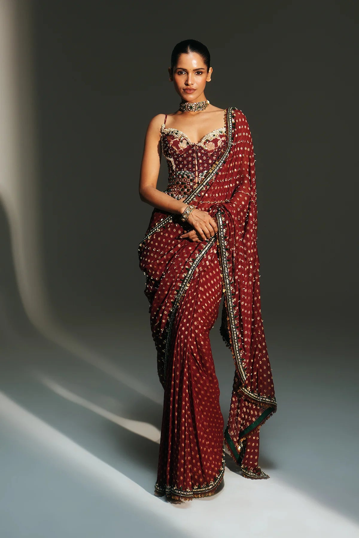 Ruby Royale Draped Saree Set