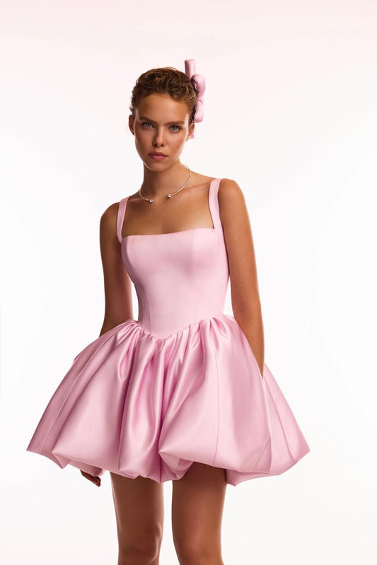 Adorable pink mini dress with puffy skirt