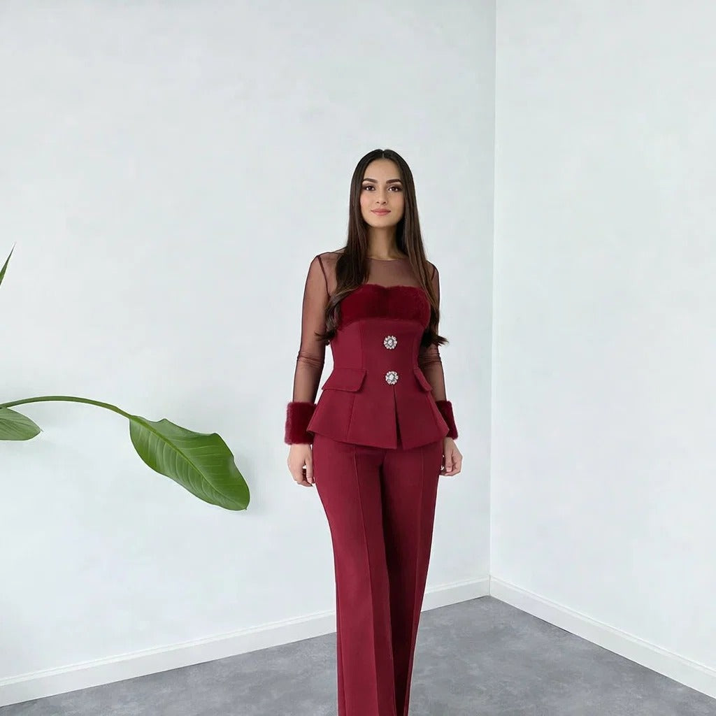 Fur Detail Buttoned Set