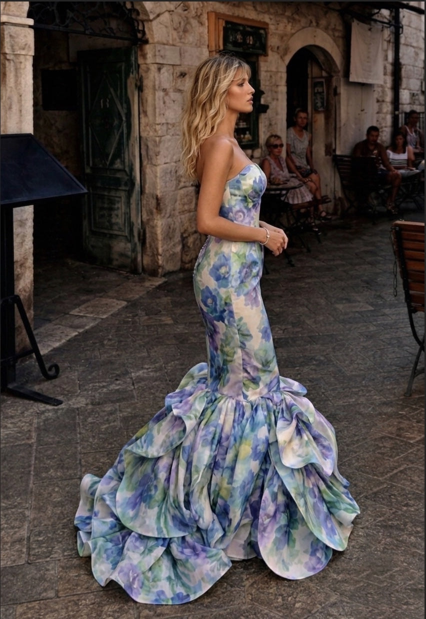 Azure Blossom Mermaid Gown