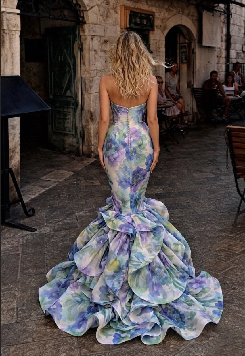 Azure Blossom Mermaid Gown
