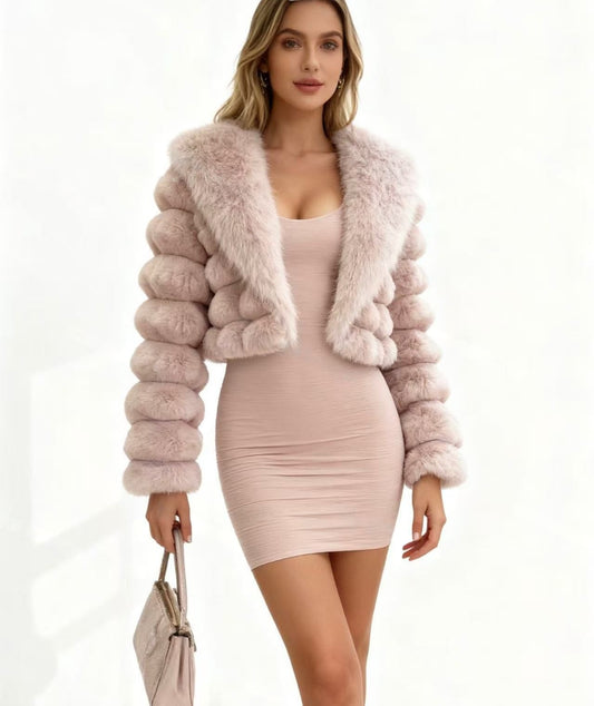 Aurelia Bubble-Sleeve Fur Jacket